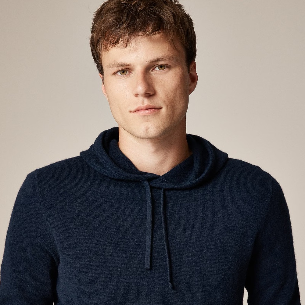 J. Crew Dark Blue 100% Cashmere Hoodie Sweater L